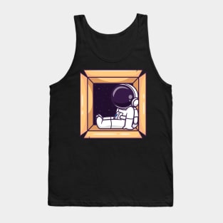 Cute Astronaut Sleeping In Box Cartoon Tank Top